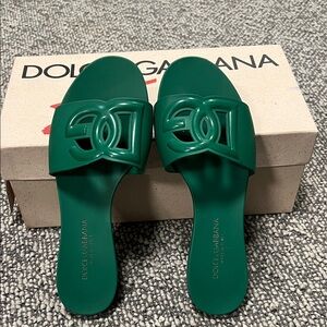 Dolce & Gabbana Emerald Green Slide Sandals